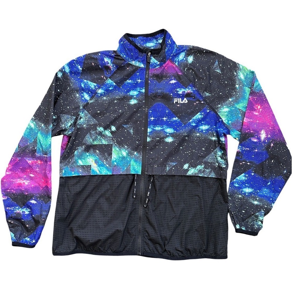 Fila Sport Windbreaker Wmn XL Galaxy Space Print Mesh Full Zip Jacket Excellent‎